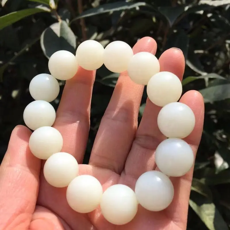 Natural Men And Women, Hetian Jade Bracelet With Russian Material 15Mm Beads
