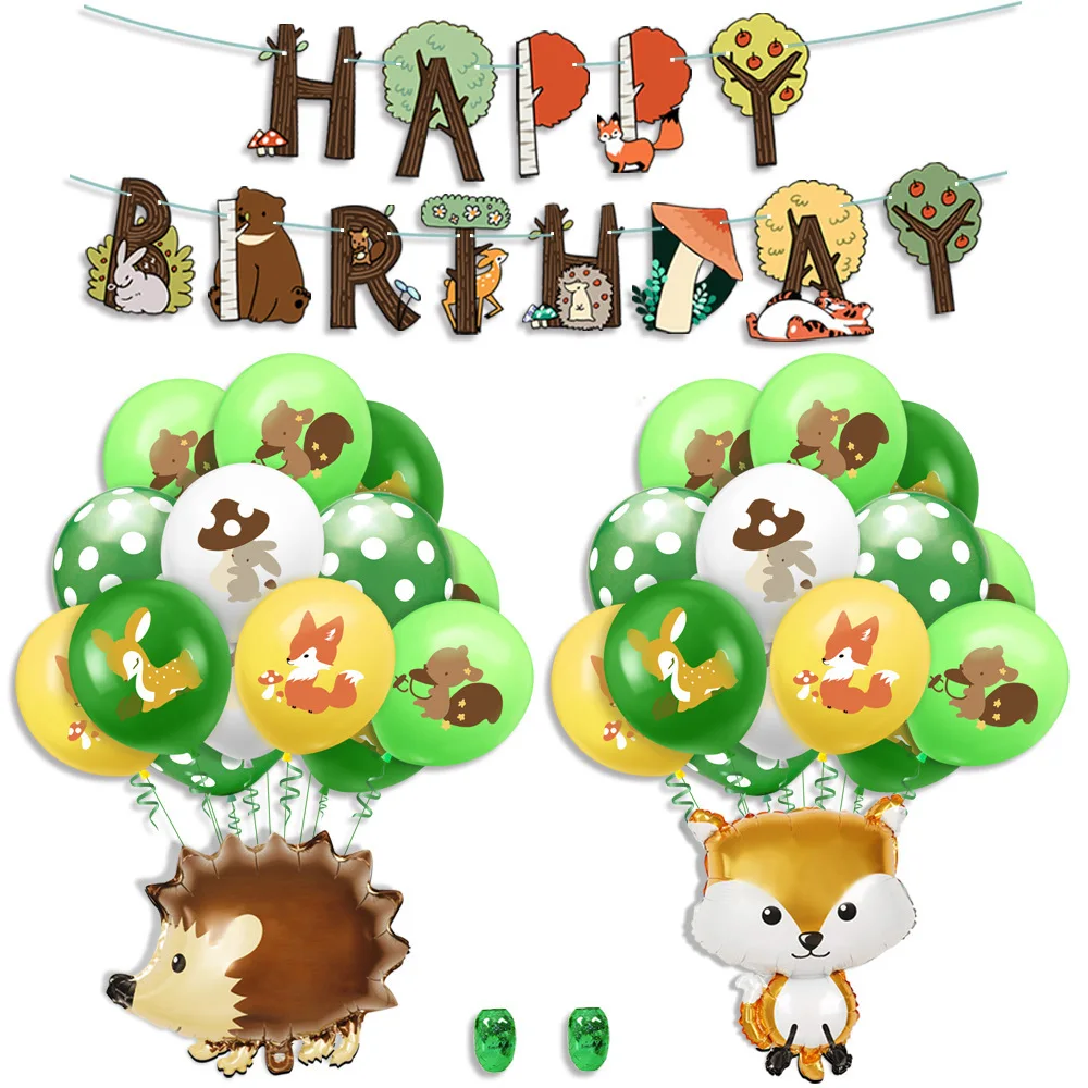 1 Set Jungle Animal Balloon Rabbit Squirrel Fox Latex Balloons Happy Birthday Banner for Kids Birthday Party Baby Shower Decor