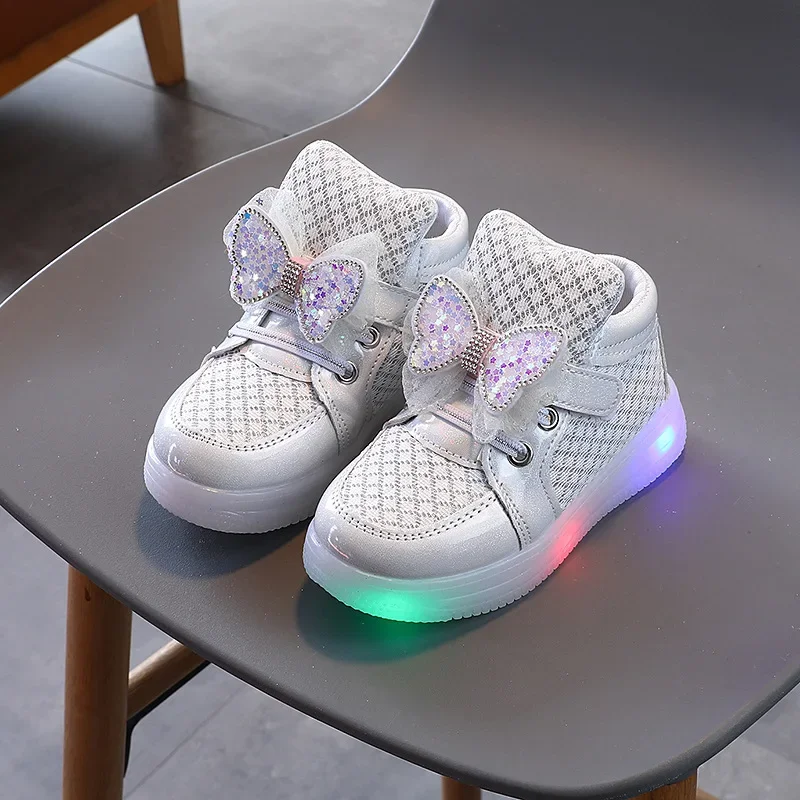 2024 New Arrival Children\'s Casual Sports Shoes with Lights Luminous Shoes Fashion Bow Running Shoes Led Light Kid\'s Sneakers