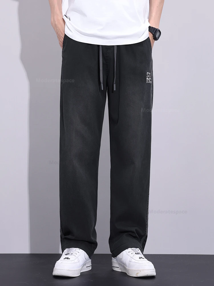 Men Clothing Pants Summer Thin Lyocell Soft Loose Wide Pants Elastic Waist Casual Vintage Trousers Male Plus Size 5XL