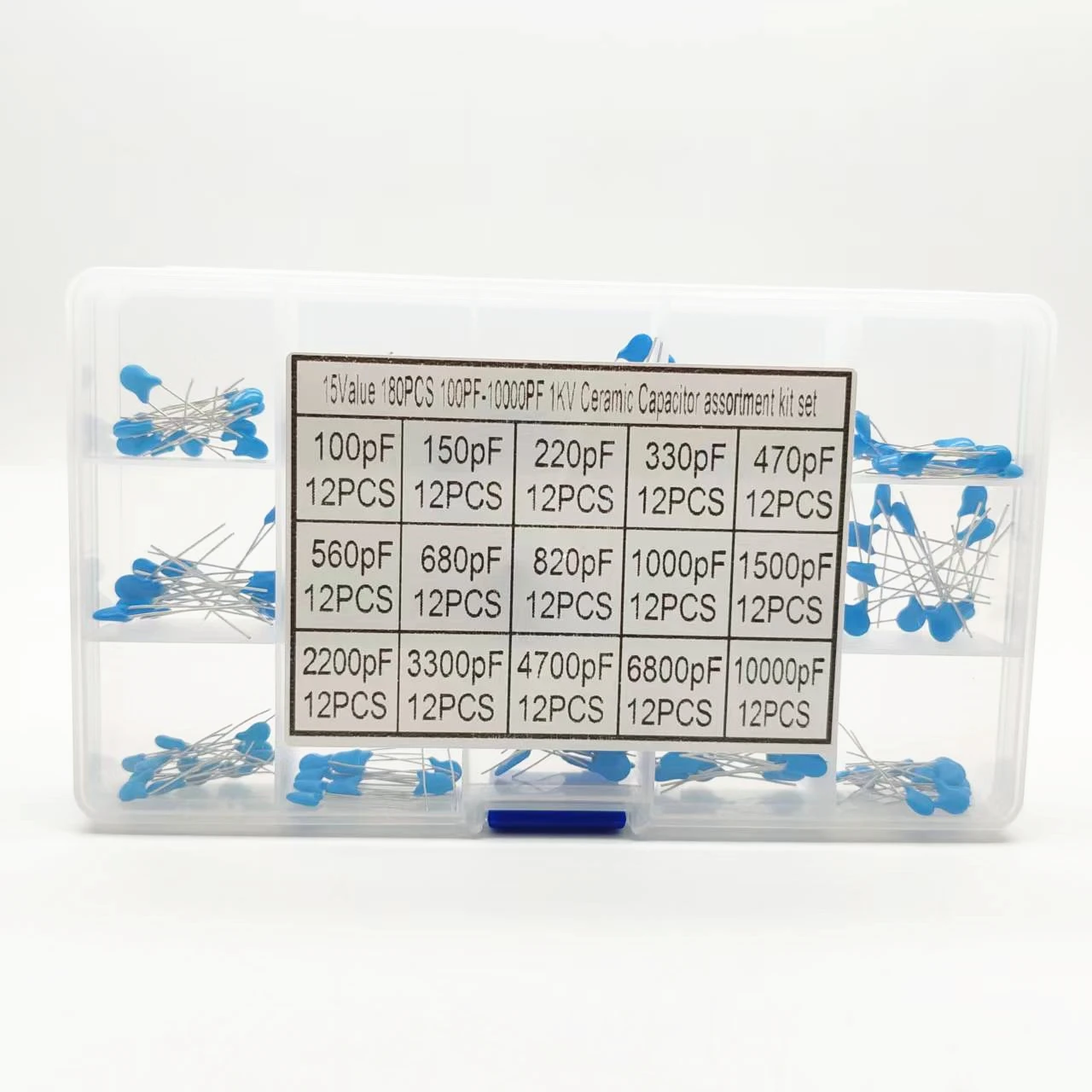 180Pcs High Voltage Capacitors Kit 15 Values 100pF to 10000pF 1kV Assorted Capacitors with Storage Box for Electronics Projects