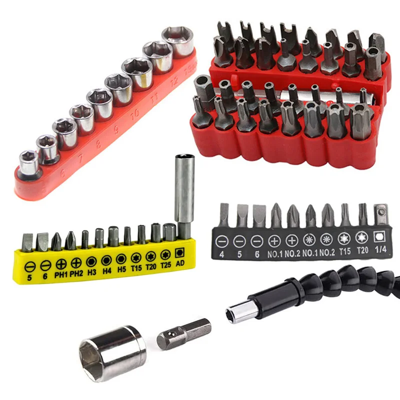 64Pcs Screwdriver Bits Socket 1/4 Inch Hex Shank Hand Drill Screwdriver Head Compatible With Flexible Drill Extensions Drive Bit