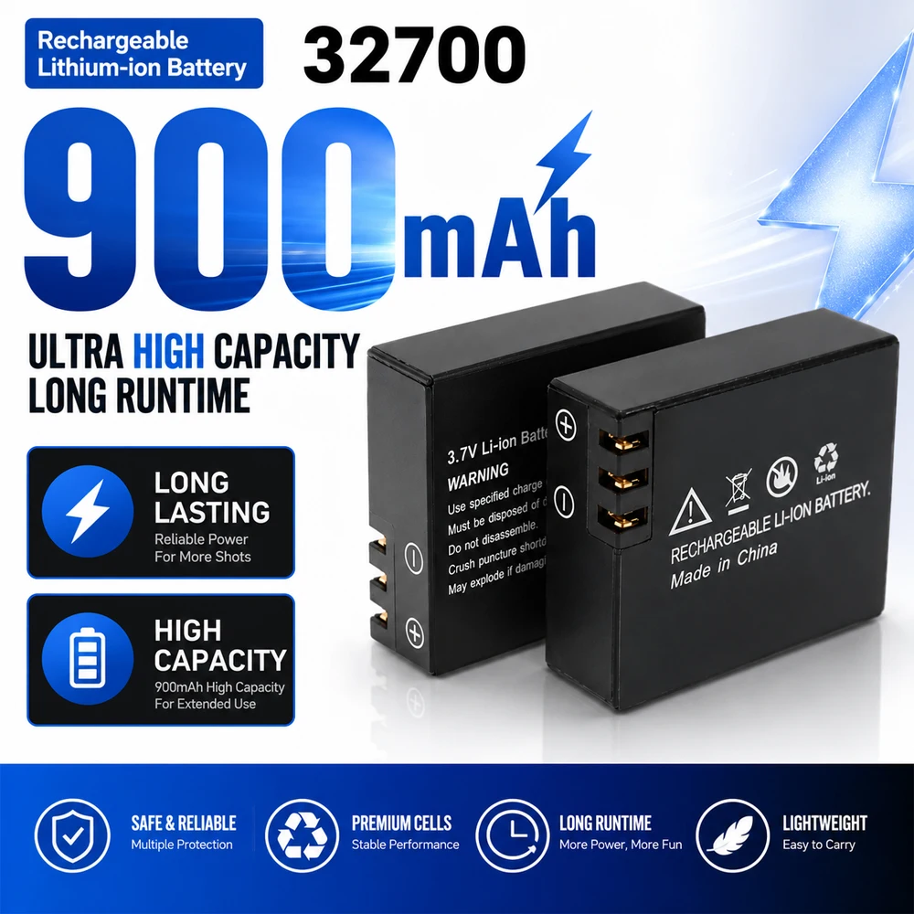 3.7V Digital Battery 900mAh Capacity Suitable for Action Cameras Portable Backup Power Supply Rechargeable Extends Battery Life.