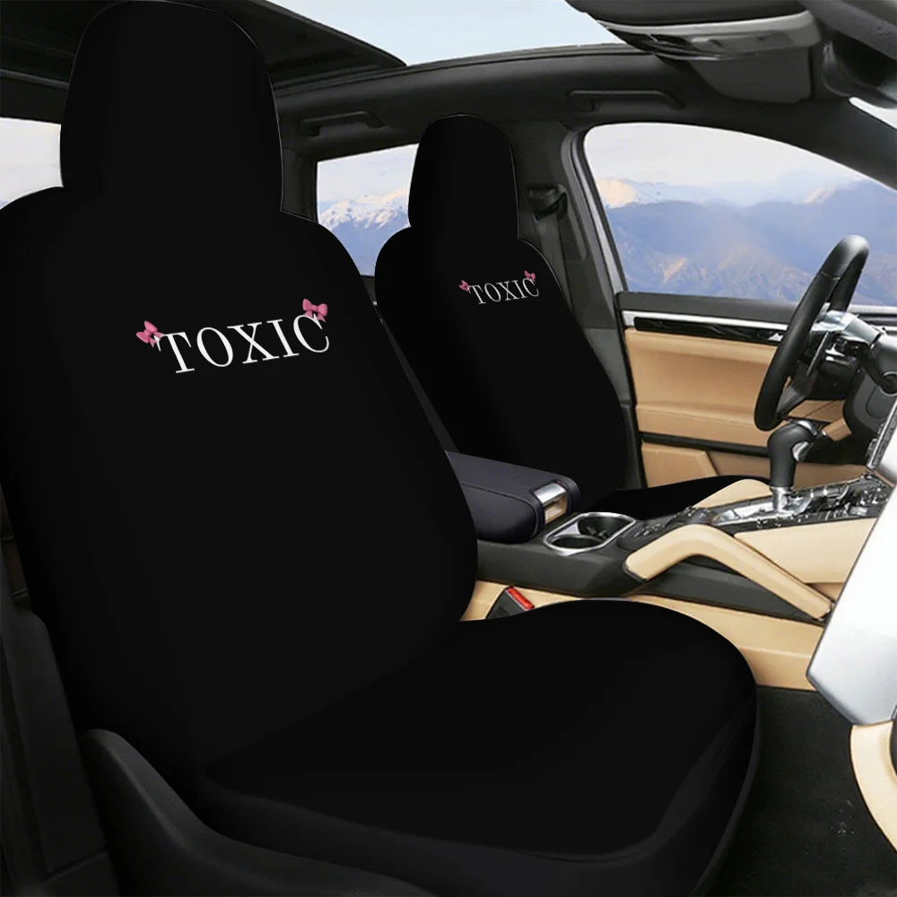 Front Row Car Seat Covers - Durable, Stylish Minimalist Design With "TOXIC" Print, Fit For Most Car Models, Machine Washable, No
