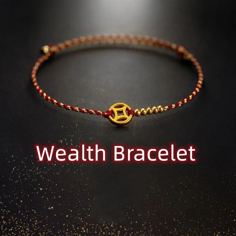 Handmade Woven Red Rope Wealth Lucky Bangle Gold Color Copper  Adult Women Men Couple Adjustable Bracelets Drop Shipping