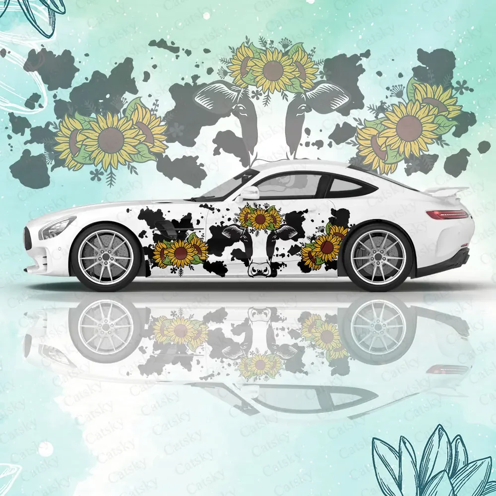 Sonnenblume Kuh drucken benutzer definierte Karosserie Aufkleber Itasha Vinyl Auto Seite Aufkleber Dekoration antike Autozubehör Dekor Wrap Cover Film Geschenk