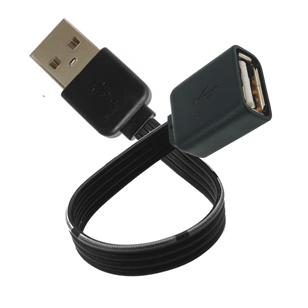 USB 2.0オス-メス延長アダプターケーブル、90角度、左、上下、黒ケーブル、0.2m、USB 2.0