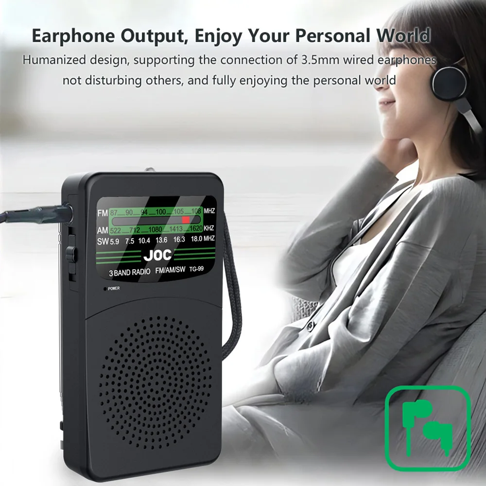 Portátil fm/am/sw rádio bateria receptor fm excelente recepção alto-falante claro com 3.5mm fone de ouvido jack iluminação led para idosos