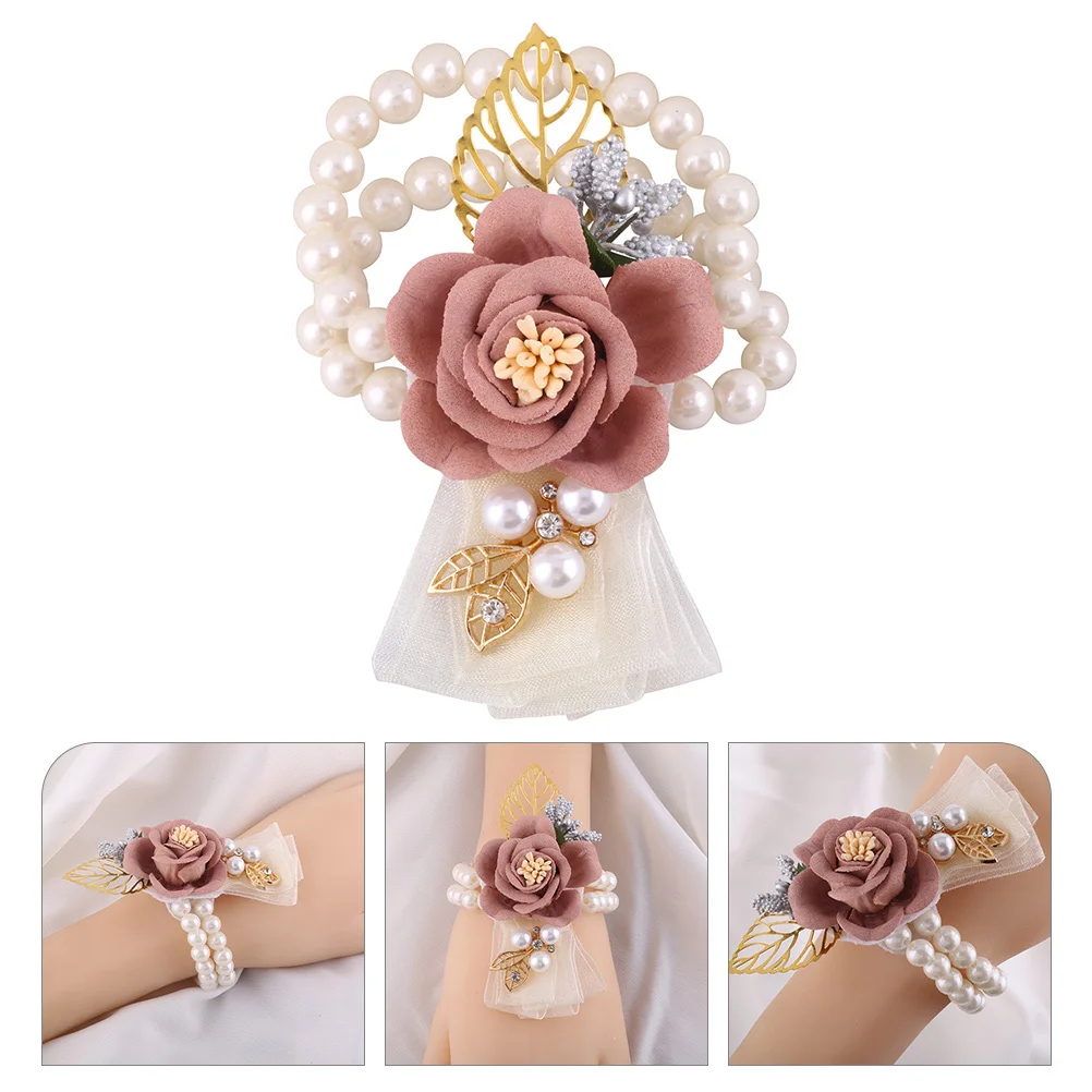 진주 손목 코사지 웨딩 손목 꽃 신부 들러리 무도회 신부 꽃 팔찌 손목띠