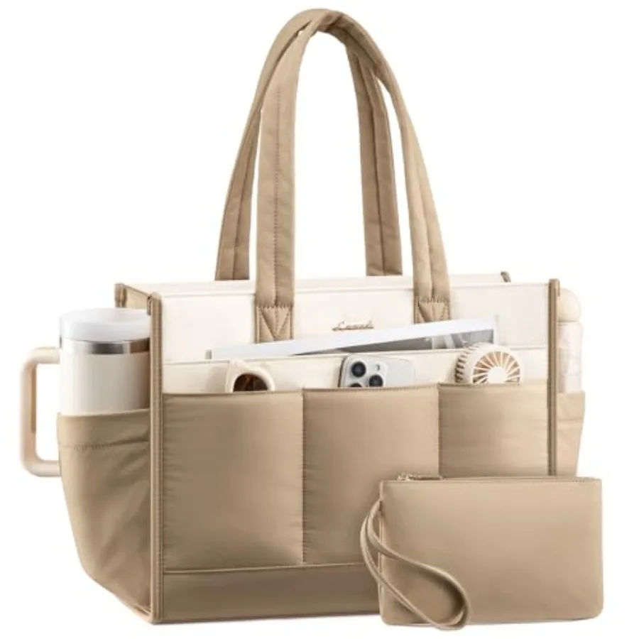 

Tote Bag for Women Puffer Laptop Handbag Work Purse 15.6 Inch for Teacher Nurse Large Quilted Travel Tote Shoulder Bag with Zip