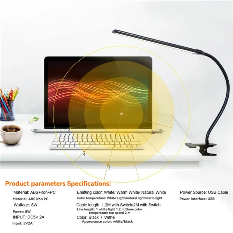 AA76-2X مصباح حامل LED بمشبك مع تقنية Clearsun LED، ضوء المشبك، رقبة مرنة قابلة للتعديل للإضاءة الدقيقة
