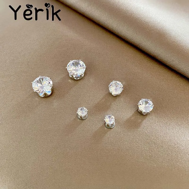 Yerik 2Pcs Silver Color Zircon Magnetic Ear Clip for Women Men Luxury Sparkling Crystal Without Piercing Ear Ear Cuff Jewelry