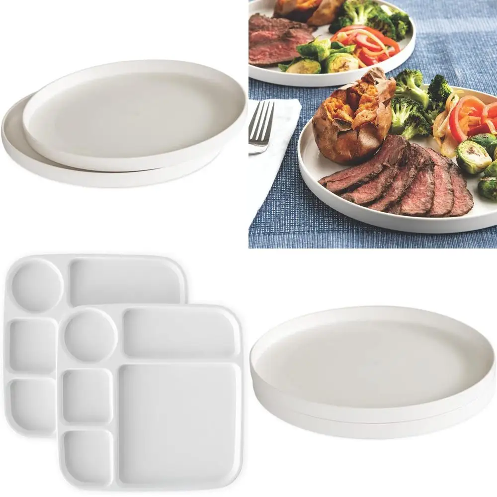 Plato de comida de 10 pulgadas, juego de 2, blanco, polipropileno seguro para microondas