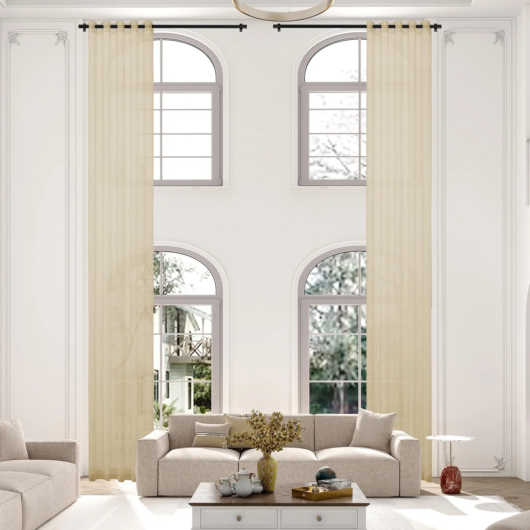 450CM Height Custom Made Sheer Curtains 400CM Bedroom 310CM Length Living Room High Ceiling Extra Long Tulle Curtains