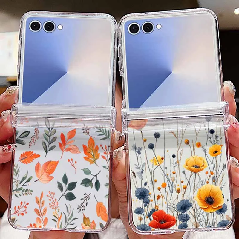 Autumn Maple Leaf Pattern Phone Case For Samsung Galaxy Z Flip 7 6 5 4 3 Clear Folding Cover For Samsung Z Flip7 FE Flip6 Flip5 view 2