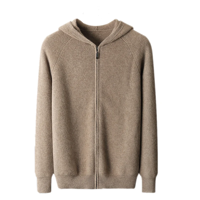 Autunno e inverno 100% cardigan in puro cashmere da uomo con cappuccio con cerniera maglione spesso sciolto plus size cappotto maglione lavorato a maglia di lana