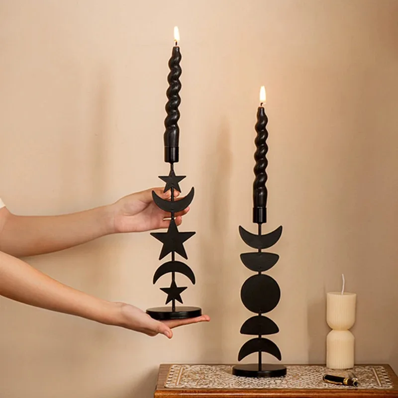 Nordischer Kerzenhalter aus Schmiedeeisen – Mond- und Stern-Design, romantische Tischdekoration für Heimdekoration und Hochzeits-/Weihnachtsdekorationen