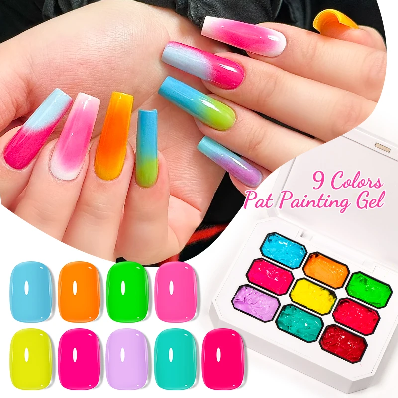 

9 Colors Pat Painting Gel Nail Polish Fluorescent Neon Color Patting Glue Smudge Canned High Saturation Semi-Solid Nail Polish