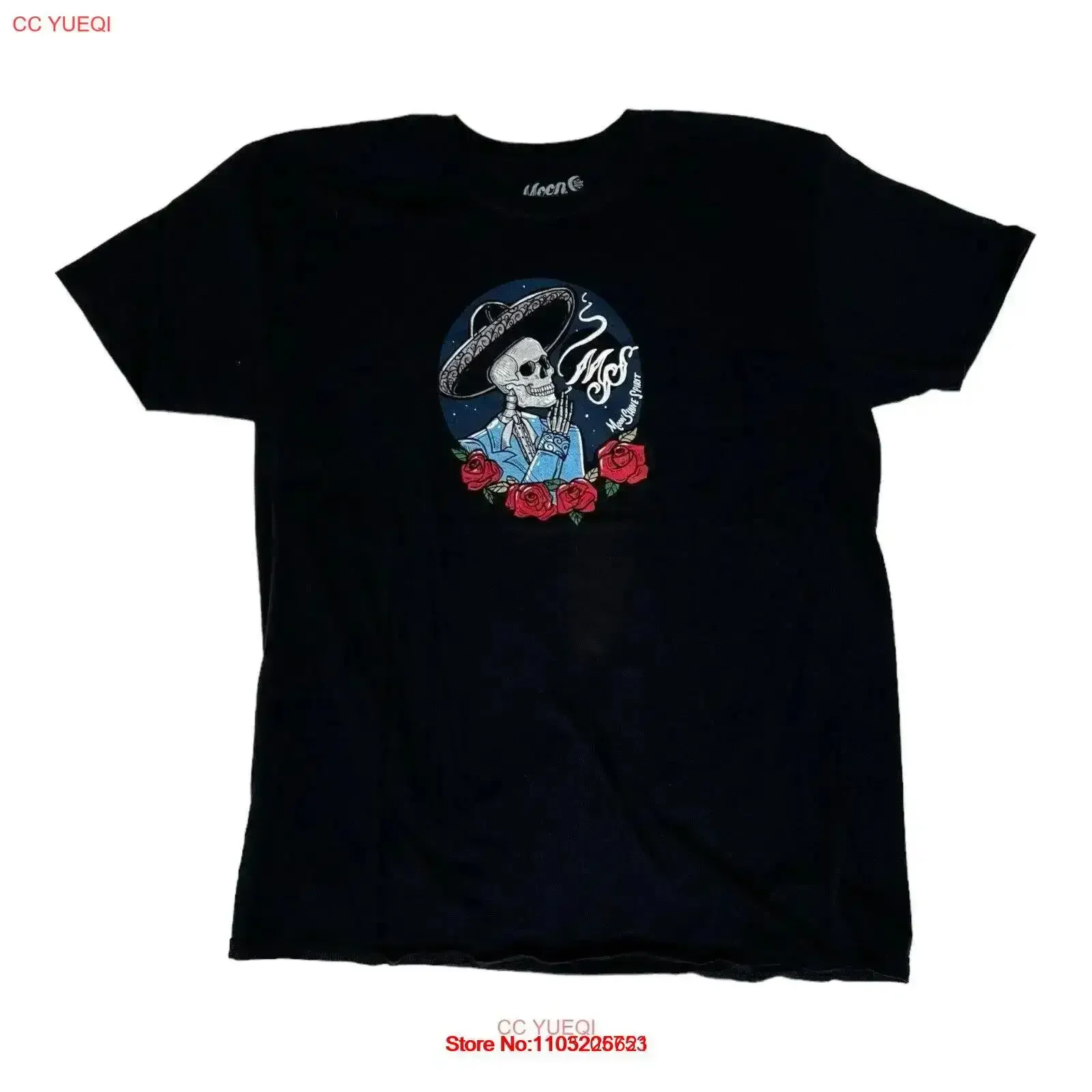 تي شيرت Moonshine Spirit مقاس 2XL جمجمة Charro أسود عتيق مغسول ملابس غير رسمية موضة متعددة الاستخدامات أنيقة قابلة للتنفس