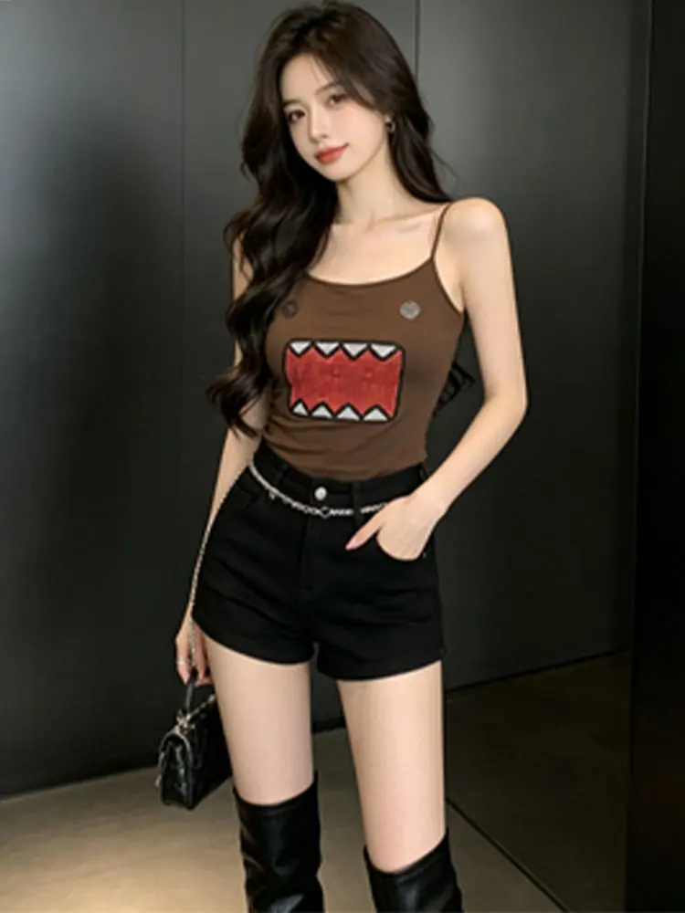 2026 Summer New Spicy Girl Creative Water Diamond Monster Pattern Slimming Strap