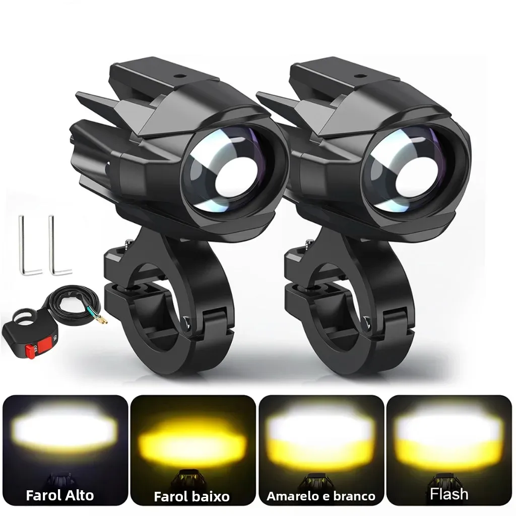 Farol LED HAOLIDE para Motocicleta 6000K Branco, Luz de Neblina Auxiliar 3500k, Luz Estroboscópica para Motocicleta, Uso Off-Road