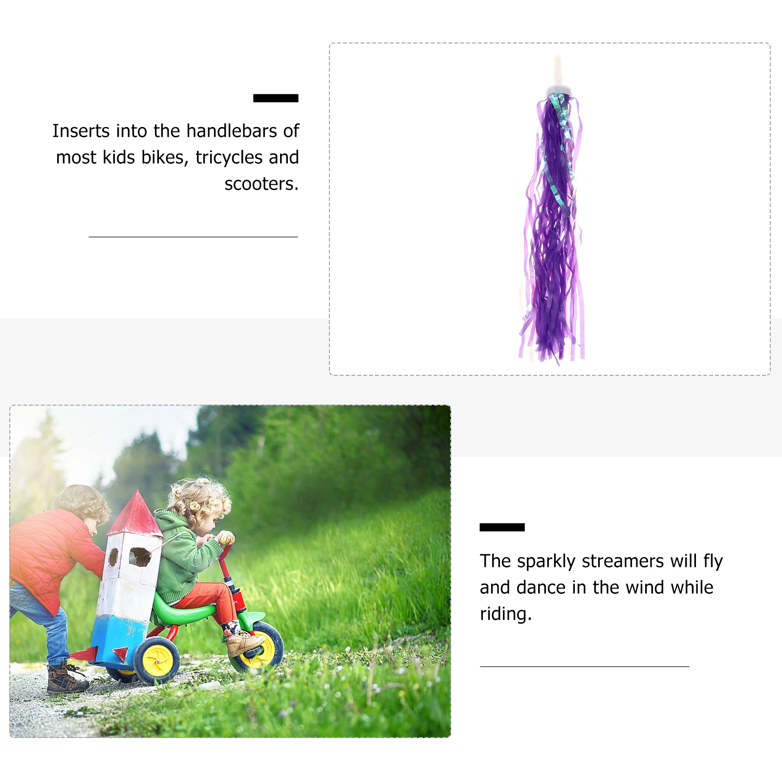 

4 Pairs Colorful Sparkly Streamers for Kids Bikes Tricycles Scooters Premium Material Handlebar Tassels Ribbon Grips Bike