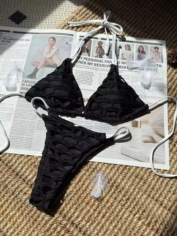Vzvn Sexy Laced Up Mesh Fabric Spliced Bikini Women Split Swimsuit Beach Bikini 2026 New All Season Backless Bikinis 2 Piece Set