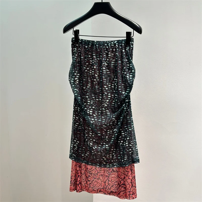 

Women's skirt New wave dot print slim fit women's half skirt for summer 2025 Color blocking spliced high waisted long skirt y2k