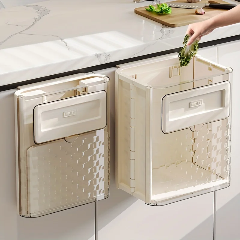 

Foldable Hanging Trash Can, Kitchen Cabinet Door Wall Hanging Trash Bucket, Household Kitchen Garbage Sorting Hanging Buclet, T