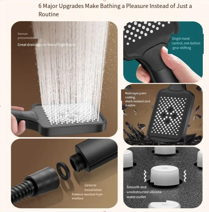 رأس دش قابل للتعديل 3 وضع دش الأمطار تدفق كبير رأس دش ارتفاع ضغط توفير المياه دش خلاط اكسسوارات الحمام #6