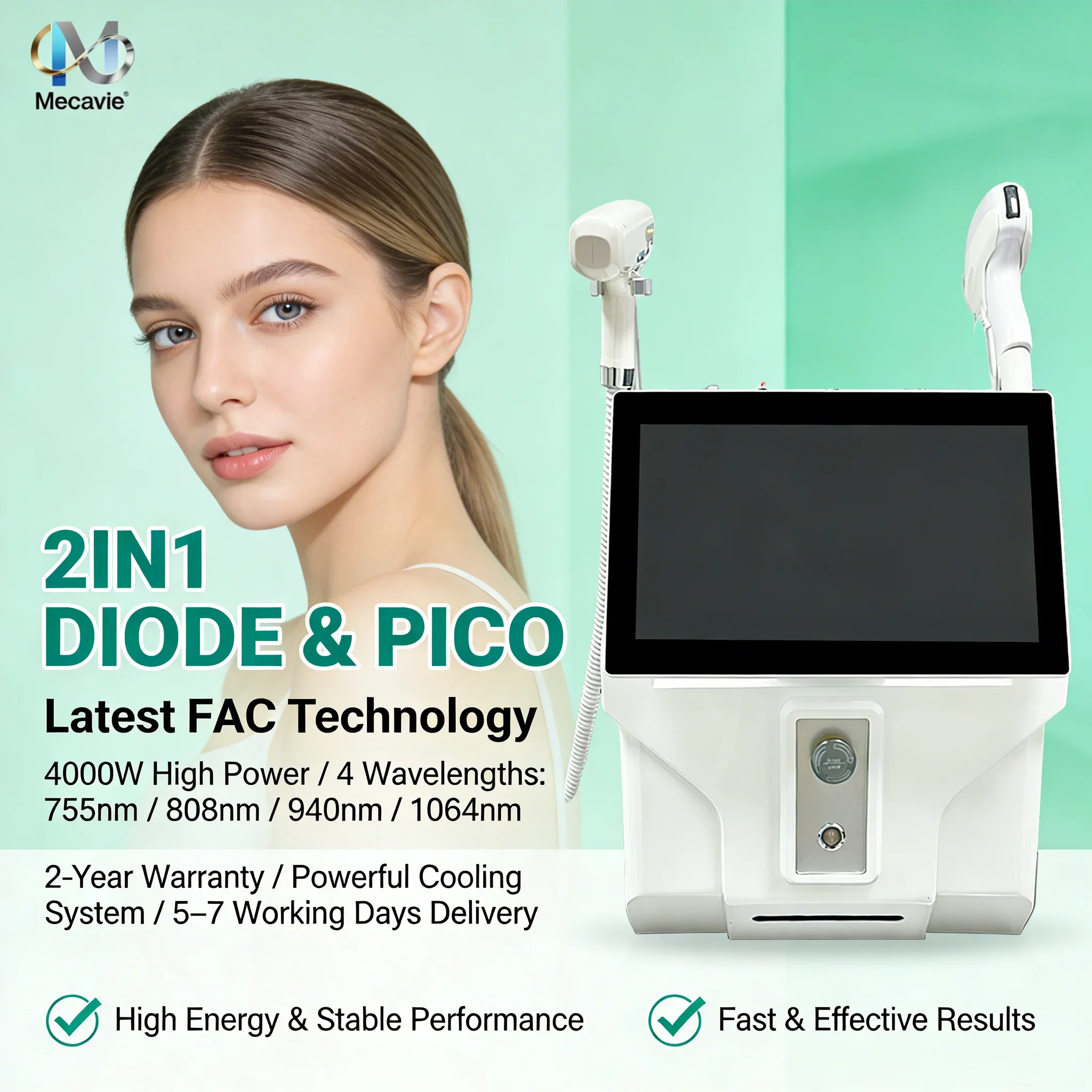 Salon Grade 4000W 4-Wave Diode Laser Hair Removal & Pico Laser Tattoo Removal 2 in 1 Beauty Machine with Ice Cooling