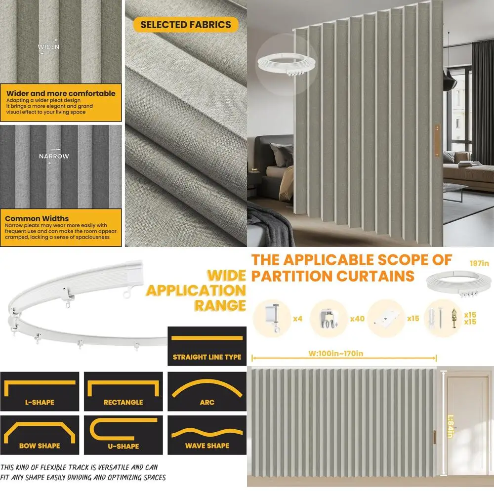 

Серые звукоизоляционные шторы-гармошка для зонирования помещений с гибким потолочным карнизом, 180 Ш x 84 Д см