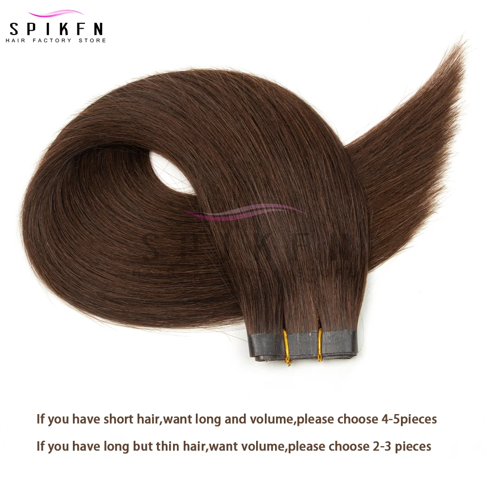 SPIKFN-mechones de pelo de trama de piel sintética de 12 "-20", tejidos destacados, trama de cabello humano virgen marrón oscuro para mujeres sin cinta