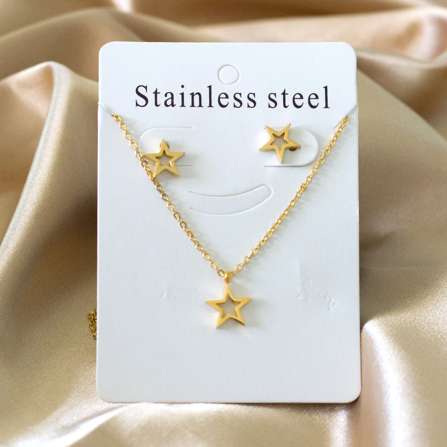 Mini Cute Necklace Earrings Sets For Women Girls Stainless Steel Star Plants Animals Cat Flowers Butterfly Pendant Rolo Chain