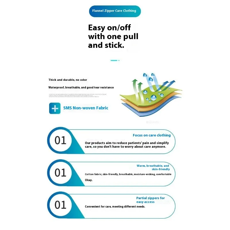 الرمز البريدي الدافئ الأمامي القطيفة استعادة الملابس المسنين طريح الفراش المرضى بعد الجراحة مريحة لينة السترة الكبار رعاية الزي #6