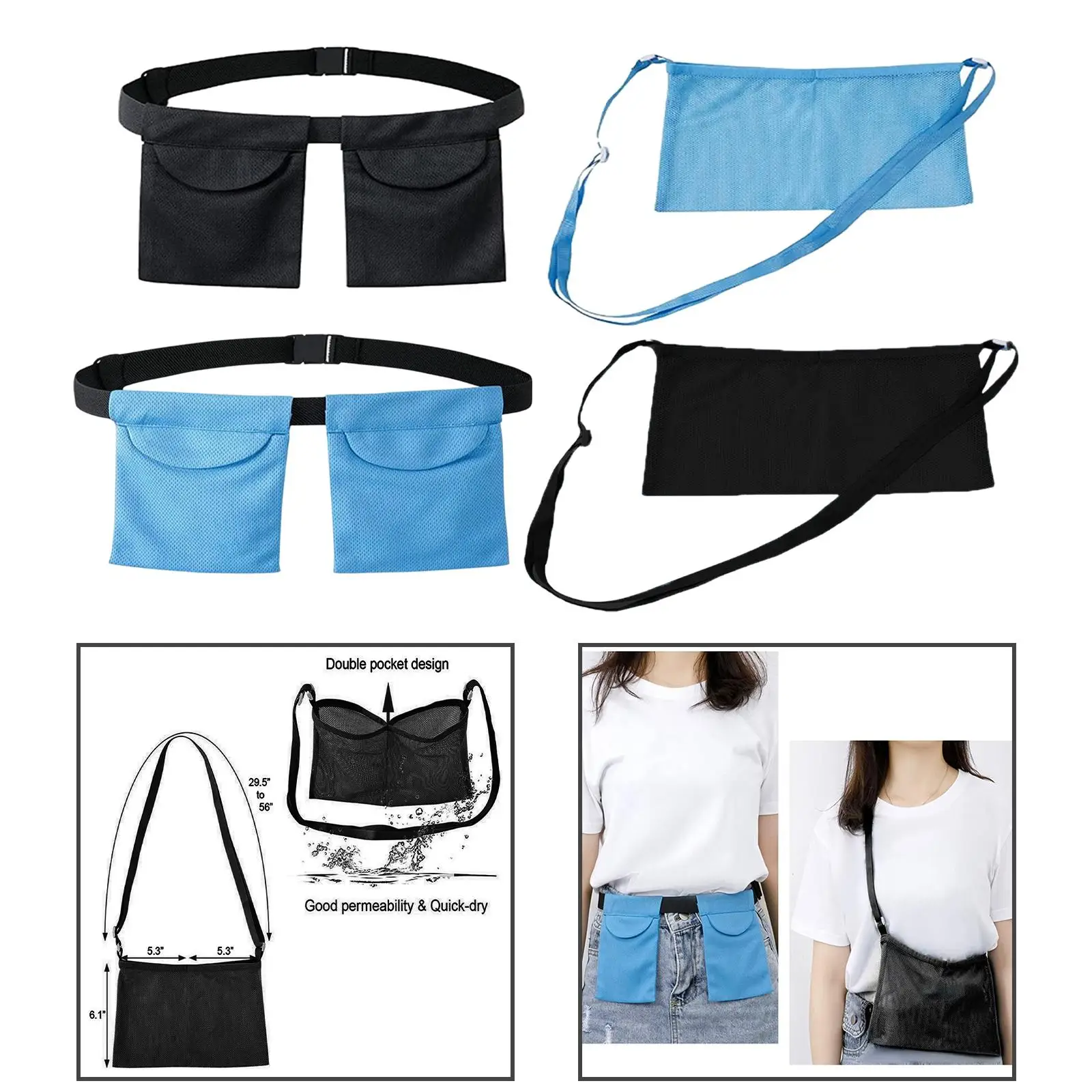 2x Adjustable Drainage Bag Pouch 2 Pockets Reusable Support Supplies Showering