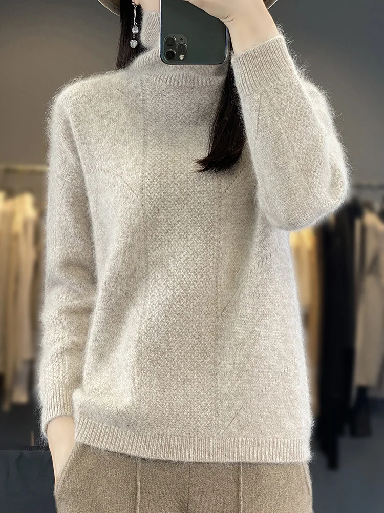 100% Mink Cashmere ผู้หญิงเสื้อคอเต่าฤดูใบไม้ร่วงฤดูหนาวเสื้อแขนยาว Cashmere ถักจัมเปอร์แฟชั่นเสื้อผ้าหญิง