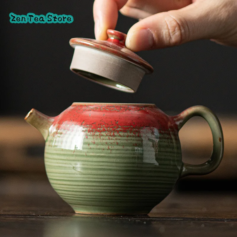 Kiln Change Pomegranate Red Glaze Teapot Single Pot Teapot Home Ceramic Chinese Retro Tea Maker Living Room Kung Fu Tea Set