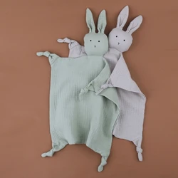 Bavoir en coton doux pour bébé, lapin en peluche pour poupée, serviette apaisante pour nouveau-né, sécurité Blan, livraison