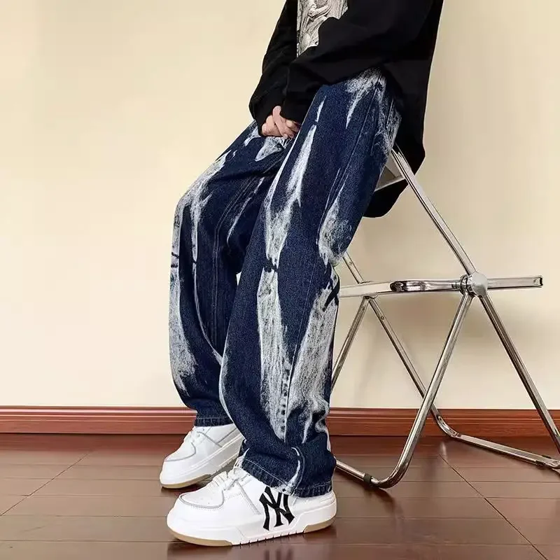 Juspinice American Tie-dye Retro High Street Jeans Men Hiphop Loose Casual High Street Straight Pants Men Trousers Male Clothes