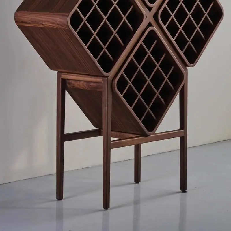 北米産ブラックウォールナットワインラック菱形格子家庭用リビングルーム無垢材ディスプレイラックバー多機能ワインキャビネット