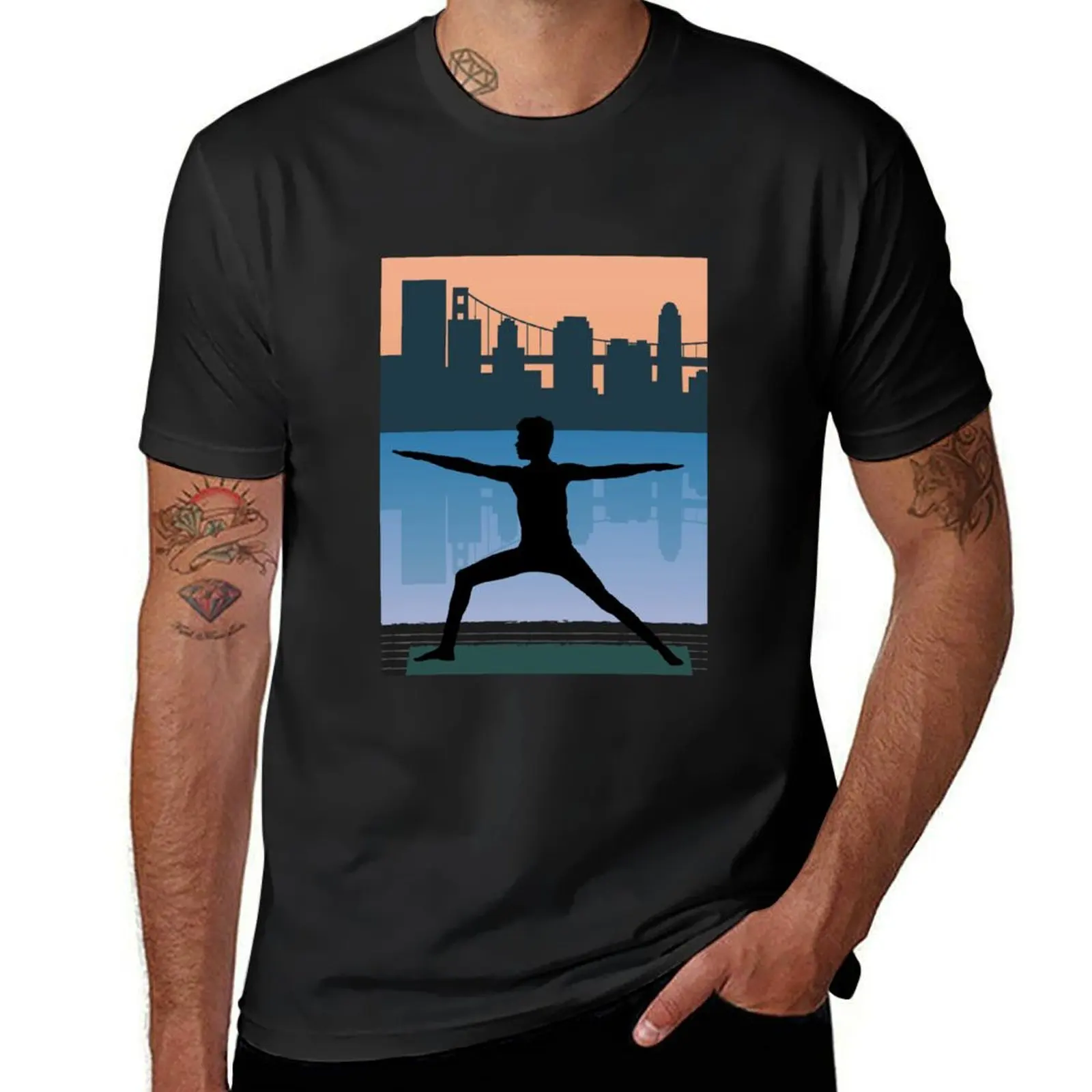 

Warrior2 Pose Sunset Yoga T-Shirt sublime Aesthetic clothing sweat funnys mens vintage t shirts