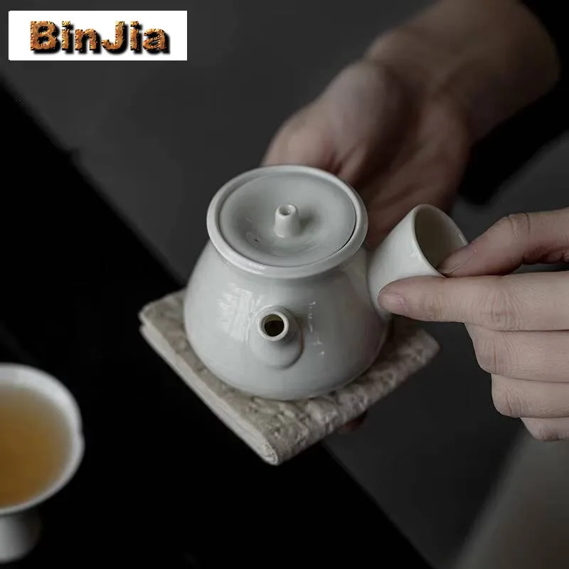 

130 мл японская трава, дерево, серый глазурованный чайник с боковой ручкой, элегантный горшок, бытовой чайник с фильтром, украшение для чайной посуды
