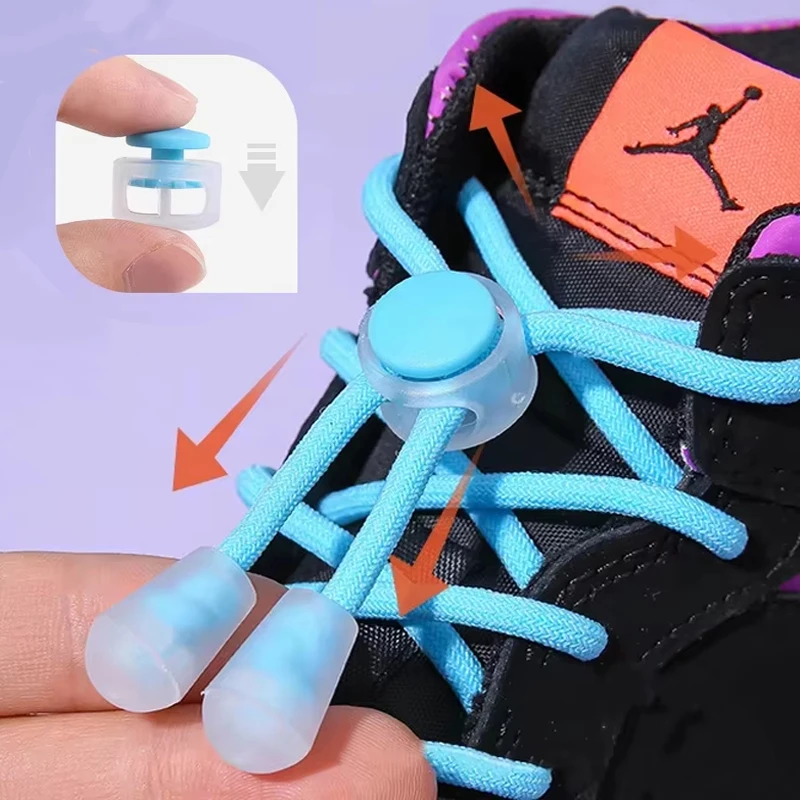 1Pair Colorful Spring Lock Shoelaces Without ties Round elastic Laces Sneakers No Tie Shoe laces Kids Adult quick Shoelace