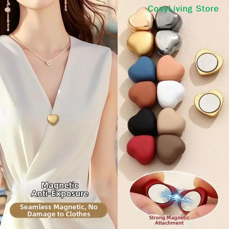 [CL]Heart Shaped Magnetic Shirt Clasp No-Mark Invisible Shirt Neckline Fastener Mini Clothing Closure Clip Daily Outfits[CL]
