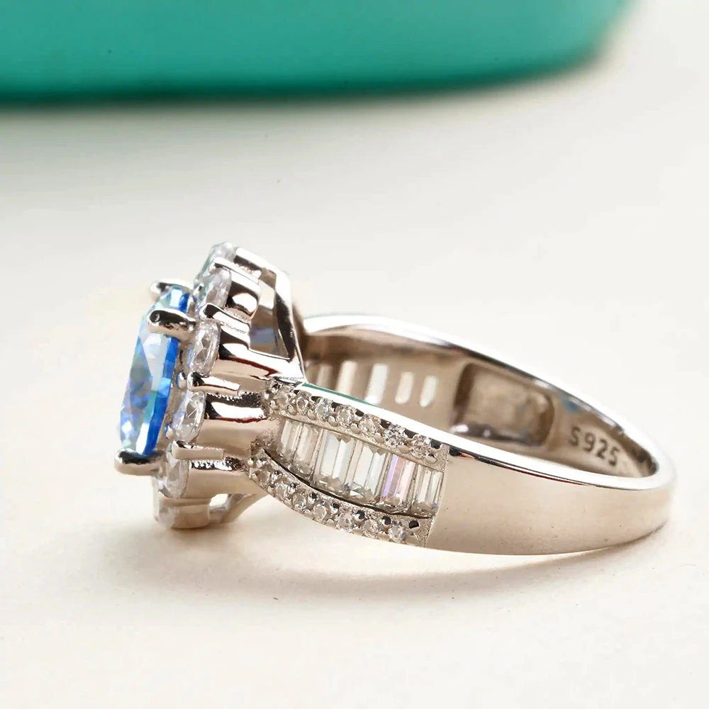 JoyceJelly 2ct Royal Blue Moissanite Ring for Cham Lady Round 8H8A Cut VVS1 Moissanite Diamond Dating Wedding Party Jewerly Gift