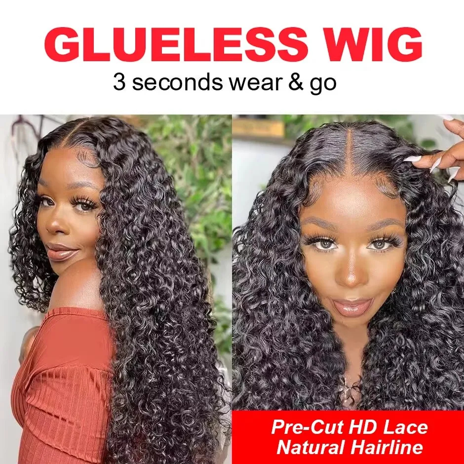 Pre Cut Deep Wave Glueless Wig Human Hair Ready To Wear Preplucked Curly Human Hair Wigs For Women 13x6 HD Lace Frontal Wig 250%