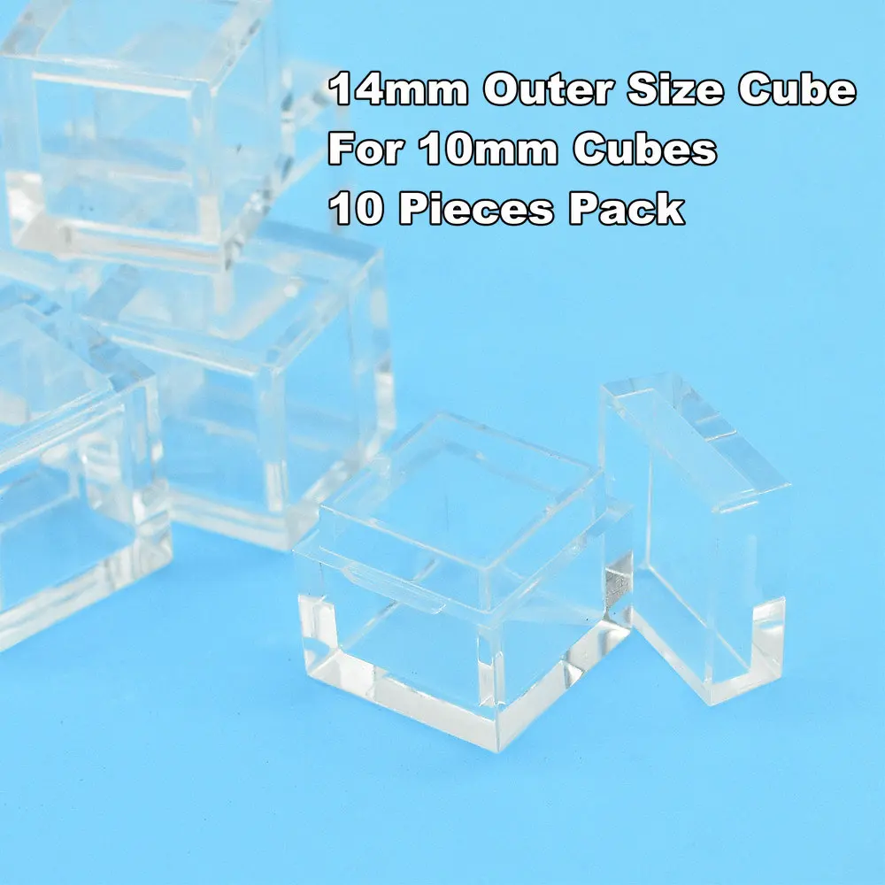 Étuis en acrylique pour Cubes d'éléments, 10 pièces, boîtes transparentes, Collection, rangement de petite taille 14mm pour Cubes d'éléments 10mm