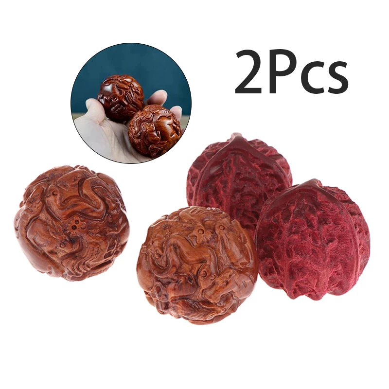 2Pcs Huanghuali Zodiac Health Care Ball Handball Massage Ball Carving And Play Fitness Solid Wood Handle