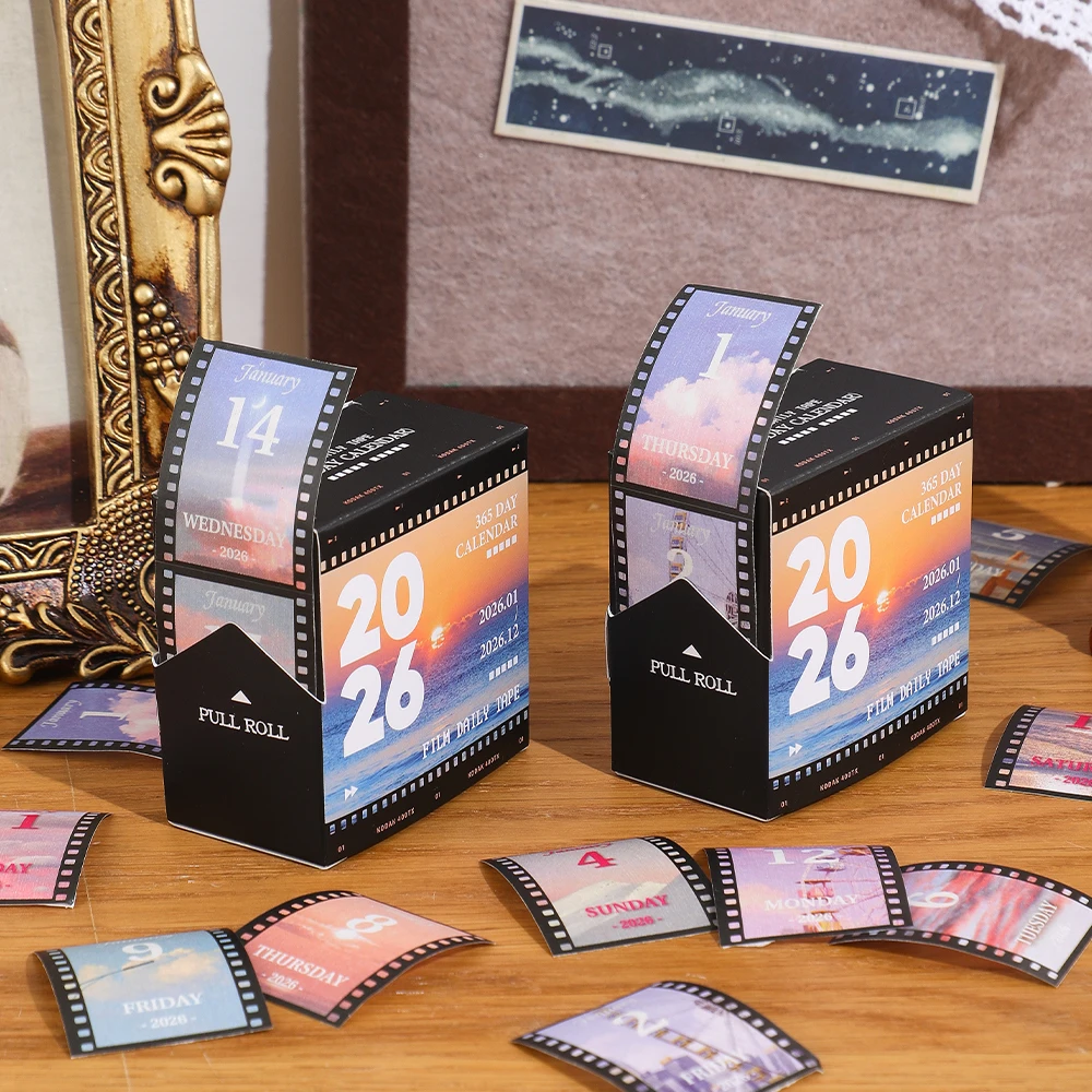 Calendario de cinta Washi 2026, película Vintage, calendario adhesivo de cinta de pago diario, caja extraíble de 365 días, embalaje, calendario de pegatinas estéticas